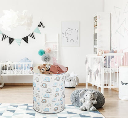 Large Round Canvas Linen Laundry Hamper,Waterproof Storage Bin for Books/Clothes, Laundry Basket, Gift Basket(Eucalyptus leaves)
