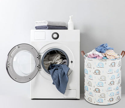 Large Round Canvas Linen Laundry Hamper,Waterproof Storage Bin for Books/Clothes, Laundry Basket, Gift Basket(Eucalyptus leaves)
