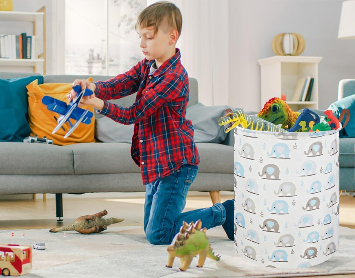 Large Round Canvas Linen Laundry Hamper,Waterproof Storage Bin for Books/Clothes, Laundry Basket, Gift Basket(Eucalyptus leaves)