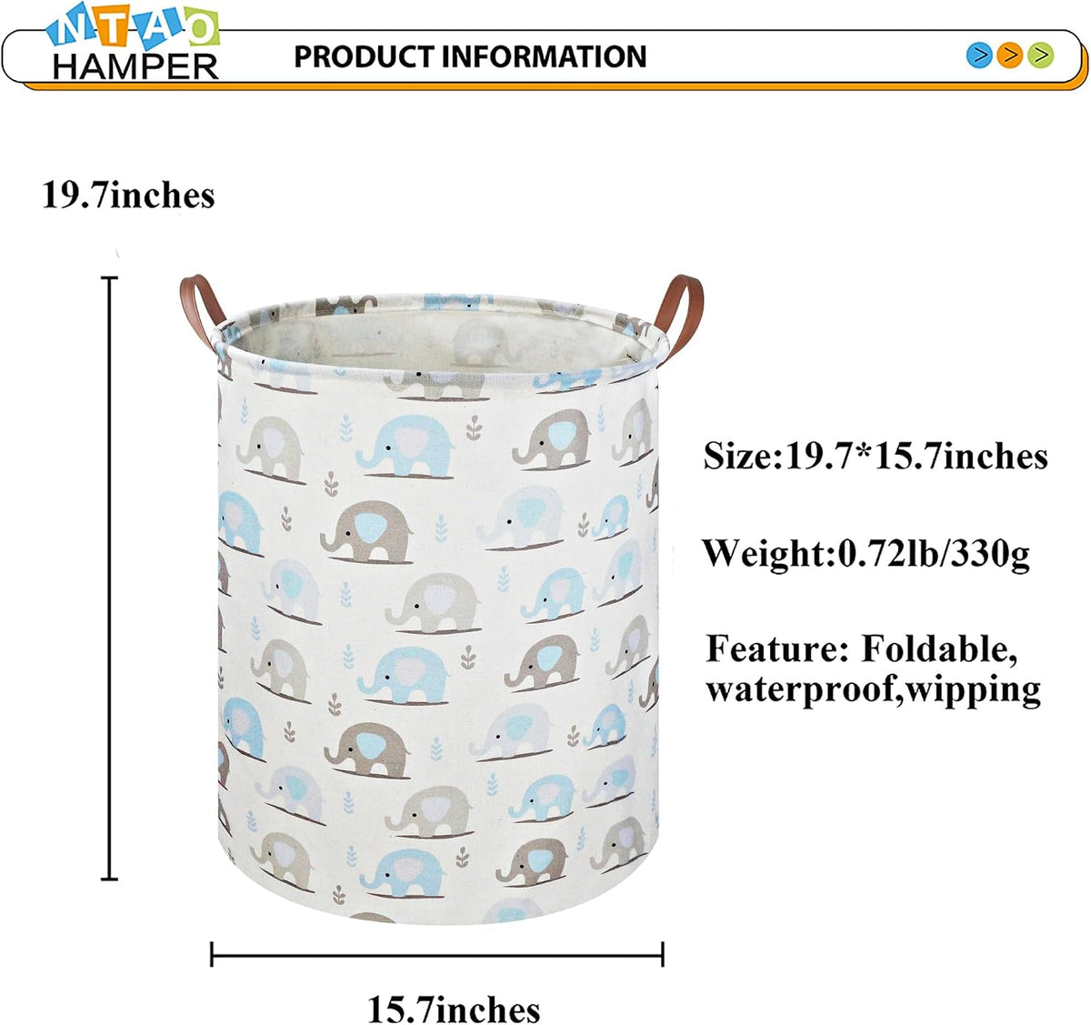Large Round Canvas Linen Laundry Hamper,Waterproof Storage Bin for Books/Clothes, Laundry Basket, Gift Basket(Eucalyptus leaves)