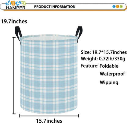 Large Round Canvas Linen Laundry Hamper,Waterproof Storage Bin for Books/Clothes, Laundry Basket, Gift Basket(Eucalyptus leaves)