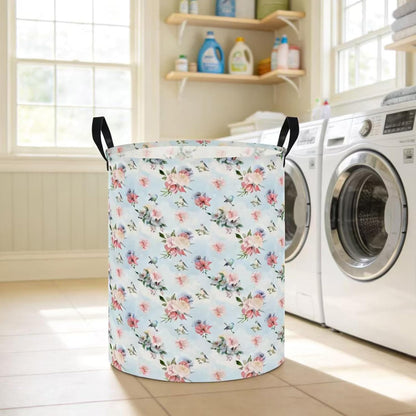 Large Round Canvas Linen Laundry Hamper,Waterproof Storage Bin for Books/Clothes, Laundry Basket, Gift Basket(Eucalyptus leaves)