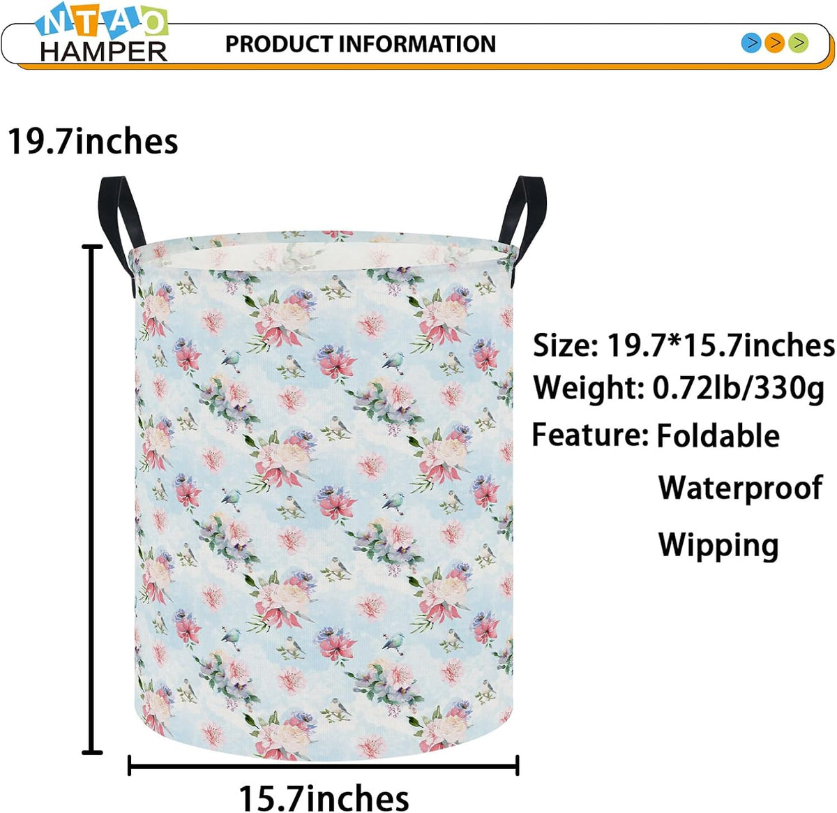 Large Round Canvas Linen Laundry Hamper,Waterproof Storage Bin for Books/Clothes, Laundry Basket, Gift Basket(Eucalyptus leaves)