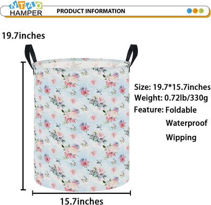 Large Round Canvas Linen Laundry Hamper,Waterproof Storage Bin for Books/Clothes, Laundry Basket, Gift Basket(Eucalyptus leaves)