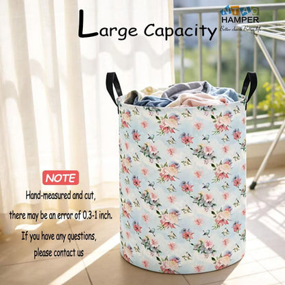 Large Round Canvas Linen Laundry Hamper,Waterproof Storage Bin for Books/Clothes, Laundry Basket, Gift Basket(Eucalyptus leaves)