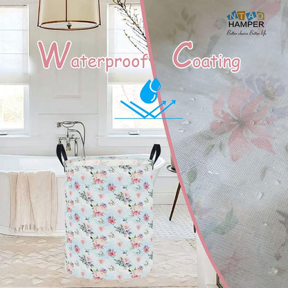 Large Round Canvas Linen Laundry Hamper,Waterproof Storage Bin for Books/Clothes, Laundry Basket, Gift Basket(Eucalyptus leaves)