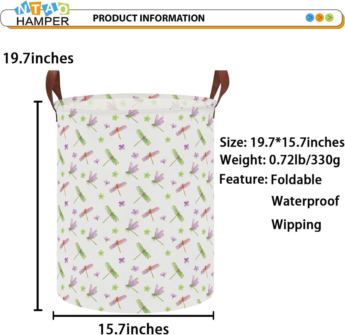 Large Round Canvas Linen Laundry Hamper,Waterproof Storage Bin for Books/Clothes, Laundry Basket, Gift Basket(Eucalyptus leaves)