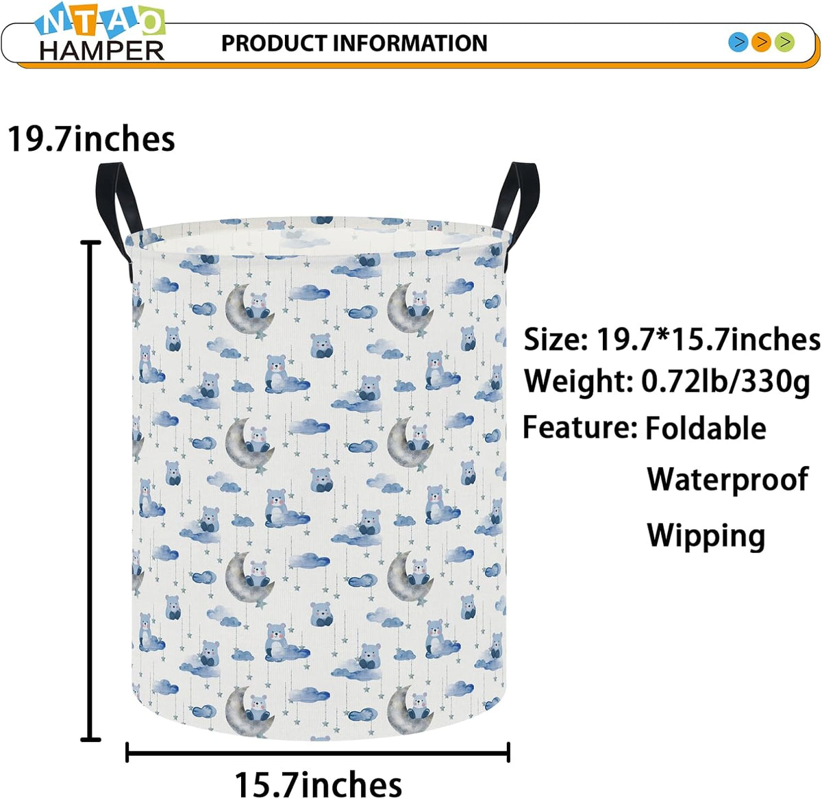 Large Round Canvas Linen Laundry Hamper,Waterproof Storage Bin for Books/Clothes, Laundry Basket, Gift Basket(Eucalyptus leaves)