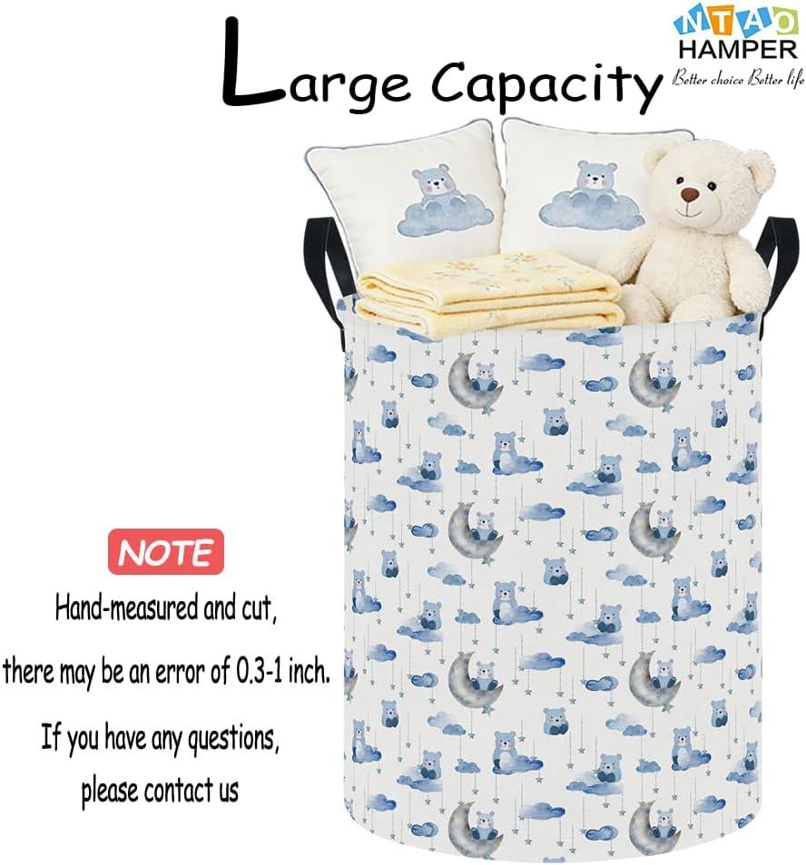 Large Round Canvas Linen Laundry Hamper,Waterproof Storage Bin for Books/Clothes, Laundry Basket, Gift Basket(Eucalyptus leaves)