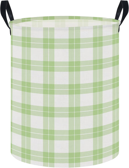 Large Round Canvas Linen Laundry Hamper,Waterproof Storage Bin for Books/Clothes, Laundry Basket, Gift Basket(Eucalyptus leaves)