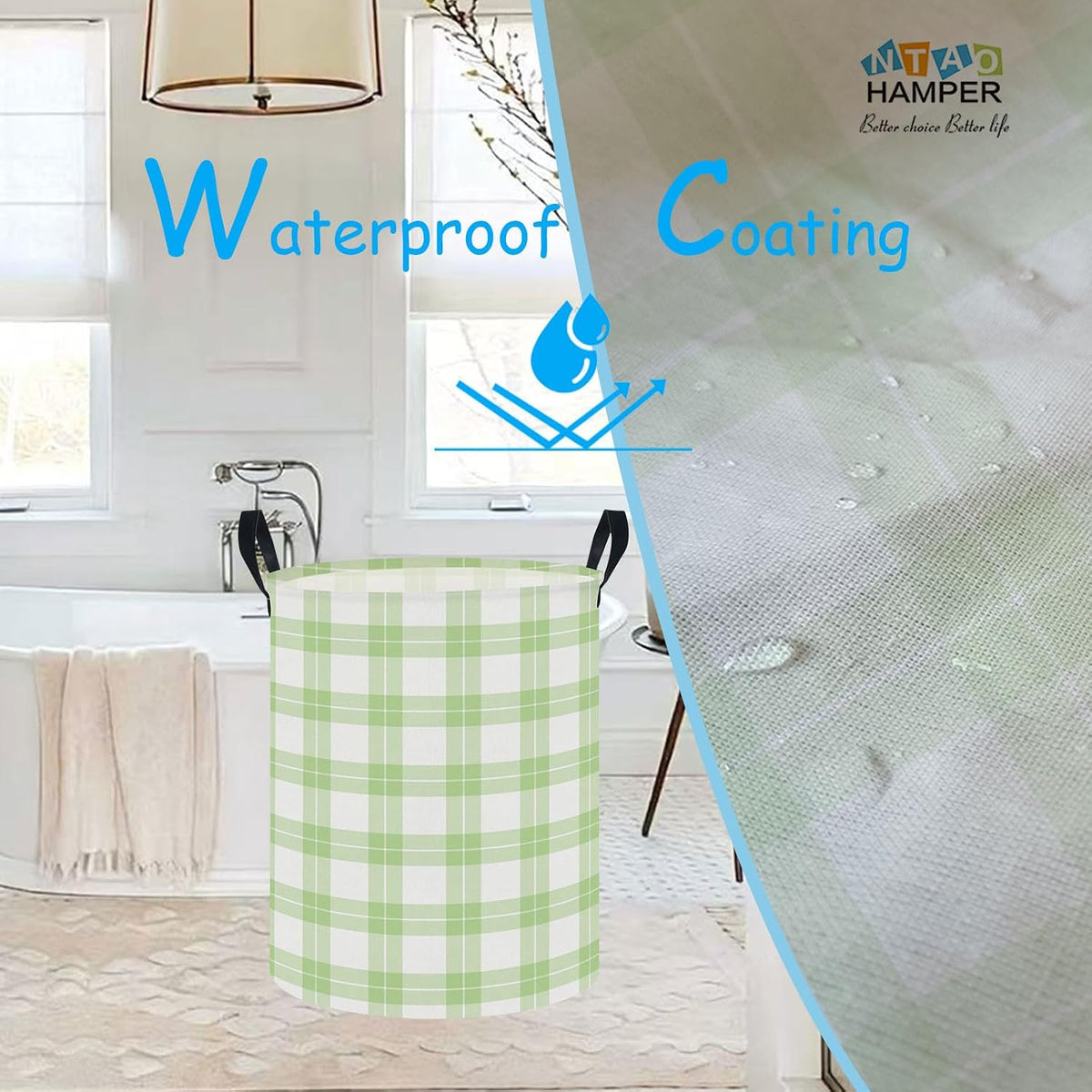 Large Round Canvas Linen Laundry Hamper,Waterproof Storage Bin for Books/Clothes, Laundry Basket, Gift Basket(Eucalyptus leaves)