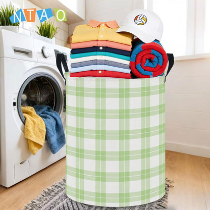 Large Round Canvas Linen Laundry Hamper,Waterproof Storage Bin for Books/Clothes, Laundry Basket, Gift Basket(Eucalyptus leaves)