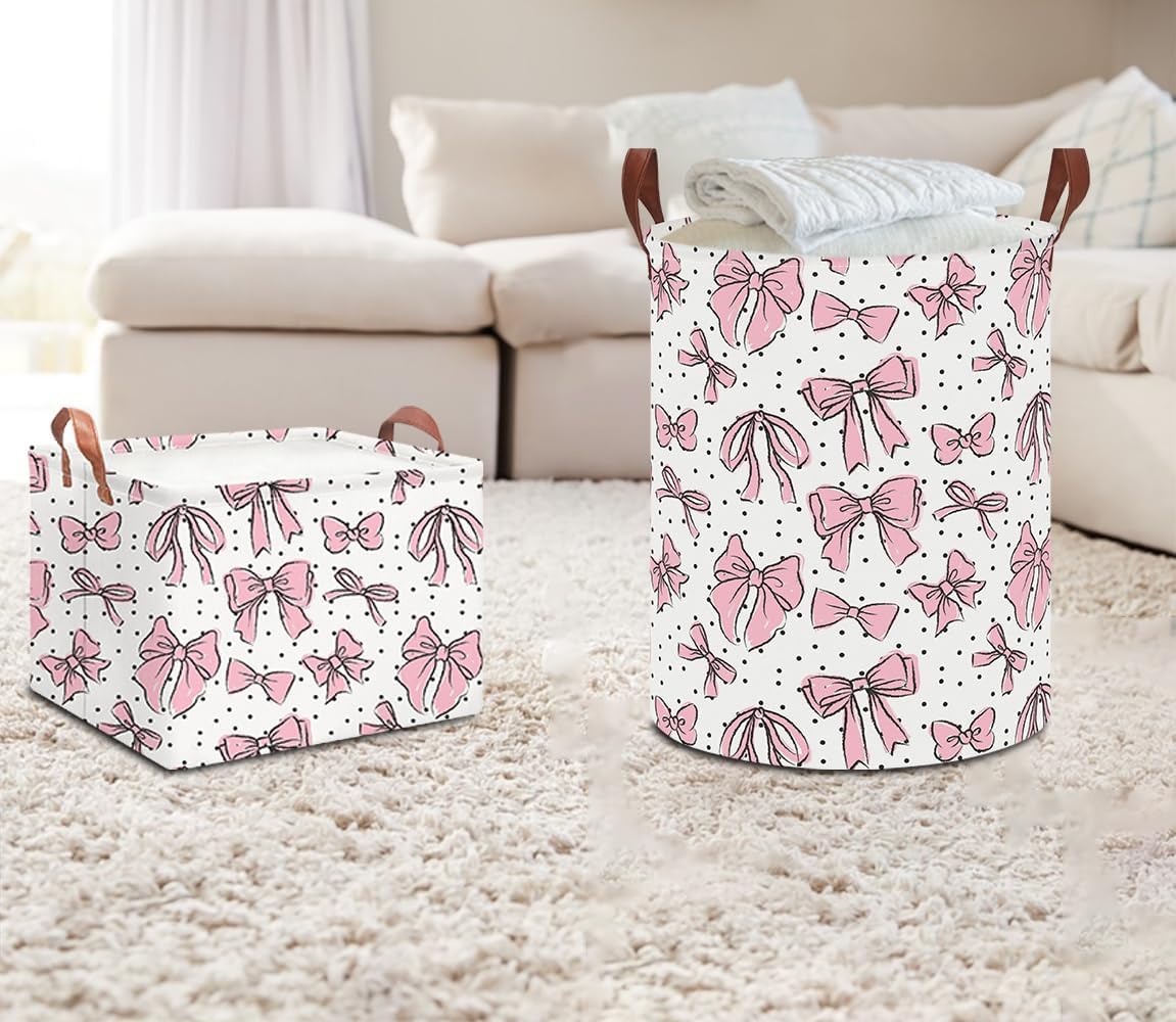 Large Round Canvas Linen Laundry Hamper,Waterproof Storage Bin for Books/Clothes, Laundry Basket, Gift Basket(Eucalyptus leaves)