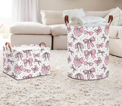 Large Round Canvas Linen Laundry Hamper,Waterproof Storage Bin for Books/Clothes, Laundry Basket, Gift Basket(Eucalyptus leaves)