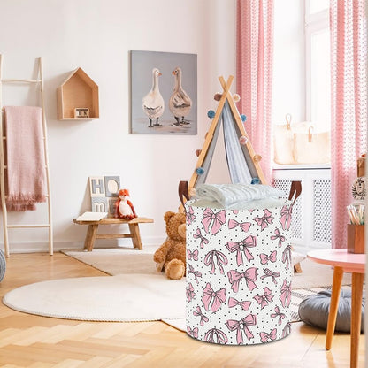 Large Round Canvas Linen Laundry Hamper,Waterproof Storage Bin for Books/Clothes, Laundry Basket, Gift Basket(Eucalyptus leaves)