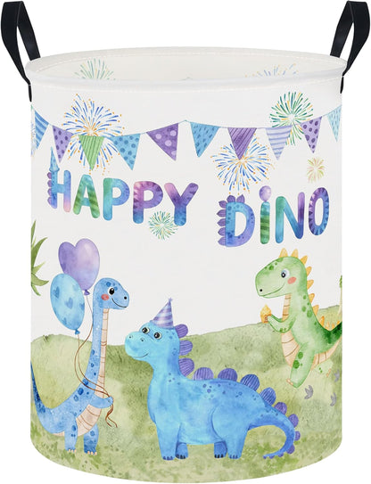 Large Round Canvas Linen Laundry Hamper,Waterproof Storage Bin for Books/Clothes, Laundry Basket, Gift Basket(Eucalyptus leaves)