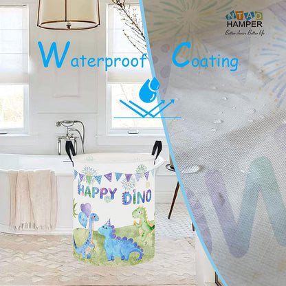 Large Round Canvas Linen Laundry Hamper,Waterproof Storage Bin for Books/Clothes, Laundry Basket, Gift Basket(Eucalyptus leaves)