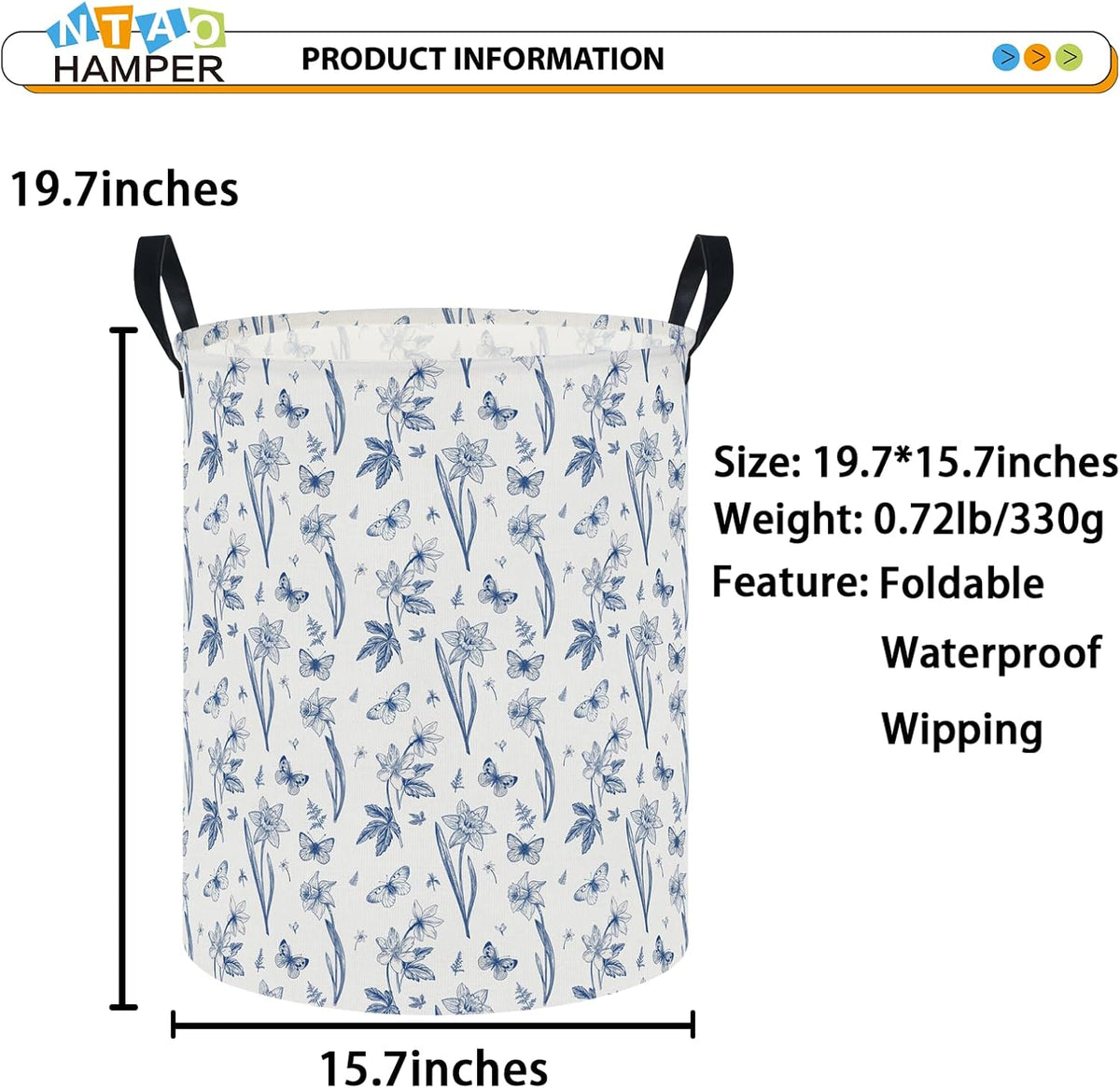 Large Round Canvas Linen Laundry Hamper,Waterproof Storage Bin for Books/Clothes, Laundry Basket, Gift Basket(Eucalyptus leaves)