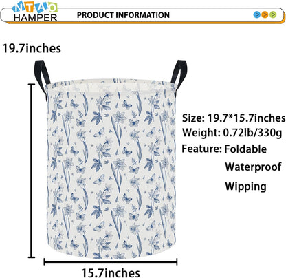 Large Round Canvas Linen Laundry Hamper,Waterproof Storage Bin for Books/Clothes, Laundry Basket, Gift Basket(Eucalyptus leaves)