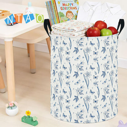 Large Round Canvas Linen Laundry Hamper,Waterproof Storage Bin for Books/Clothes, Laundry Basket, Gift Basket(Eucalyptus leaves)
