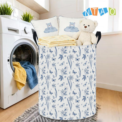 Large Round Canvas Linen Laundry Hamper,Waterproof Storage Bin for Books/Clothes, Laundry Basket, Gift Basket(Eucalyptus leaves)