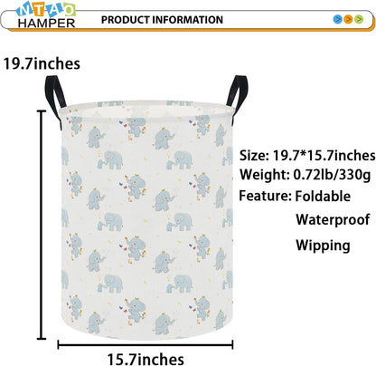 Large Round Canvas Linen Laundry Hamper,Waterproof Storage Bin for Books/Clothes, Laundry Basket, Gift Basket(Eucalyptus leaves)