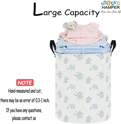 Large Round Canvas Linen Laundry Hamper,Waterproof Storage Bin for Books/Clothes, Laundry Basket, Gift Basket(Eucalyptus leaves)