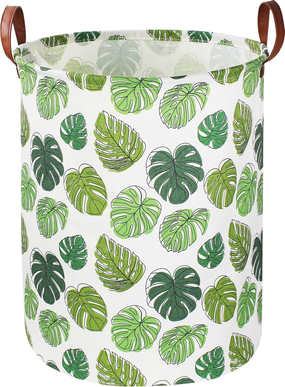 Large Round Canvas Linen Laundry Hamper,Waterproof Storage Bin for Books/Clothes, Laundry Basket, Gift Basket(Eucalyptus leaves)