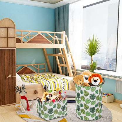Large Round Canvas Linen Laundry Hamper,Waterproof Storage Bin for Books/Clothes, Laundry Basket, Gift Basket(Eucalyptus leaves)
