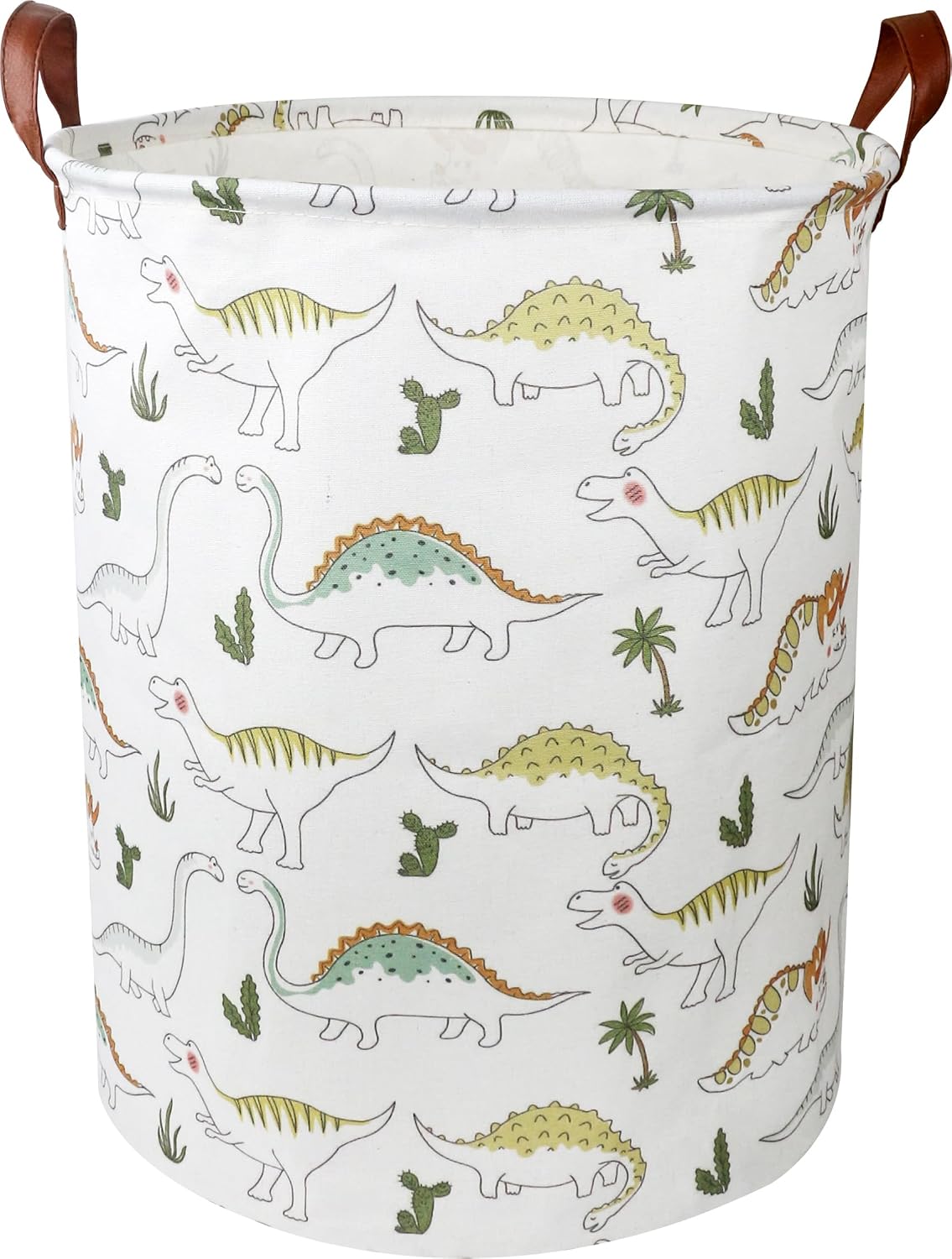 Large Round Canvas Linen Laundry Hamper,Waterproof Storage Bin for Books/Clothes, Laundry Basket, Gift Basket(Eucalyptus leaves)