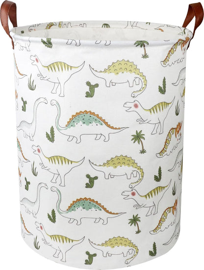 Large Round Canvas Linen Laundry Hamper,Waterproof Storage Bin for Books/Clothes, Laundry Basket, Gift Basket(Eucalyptus leaves)