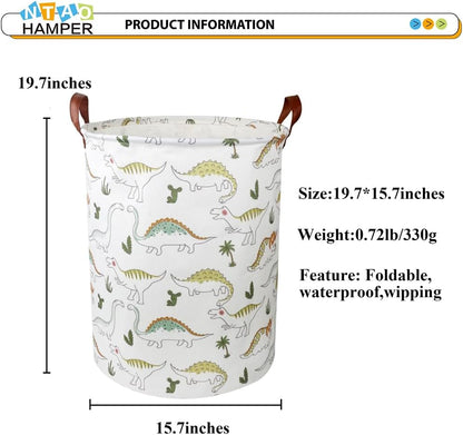 Large Round Canvas Linen Laundry Hamper,Waterproof Storage Bin for Books/Clothes, Laundry Basket, Gift Basket(Eucalyptus leaves)