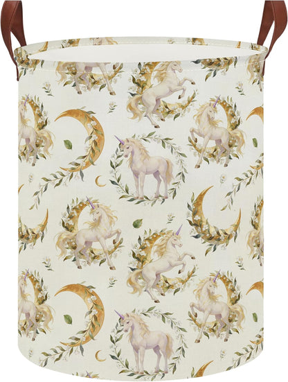 Large Round Canvas Linen Laundry Hamper,Waterproof Storage Bin for Books/Clothes, Laundry Basket, Gift Basket(Eucalyptus leaves)
