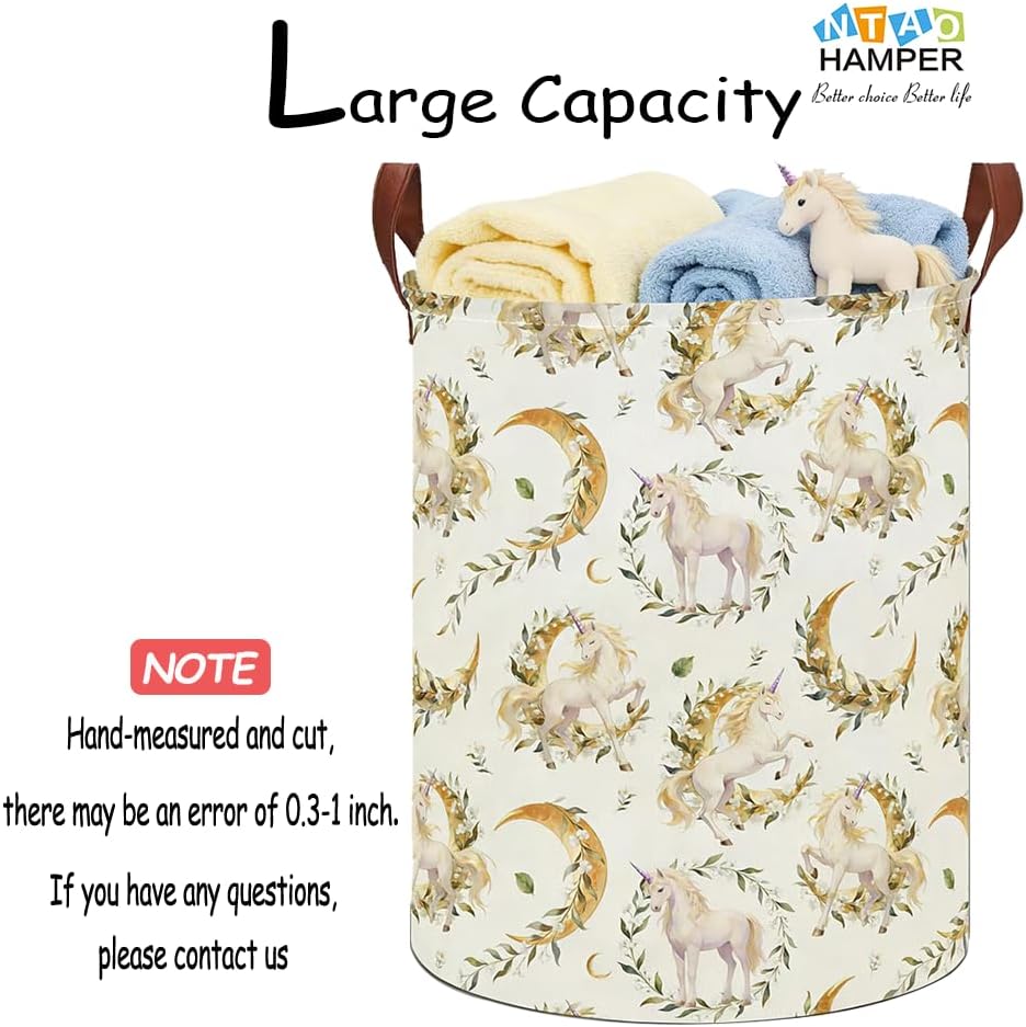 Large Round Canvas Linen Laundry Hamper,Waterproof Storage Bin for Books/Clothes, Laundry Basket, Gift Basket(Eucalyptus leaves)
