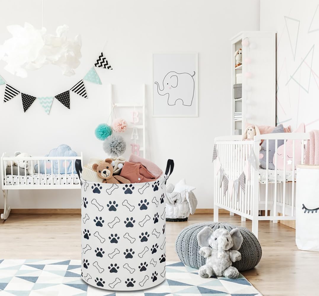 Large Round Canvas Linen Laundry Hamper,Waterproof Storage Bin for Books/Clothes, Laundry Basket, Gift Basket(Eucalyptus leaves)