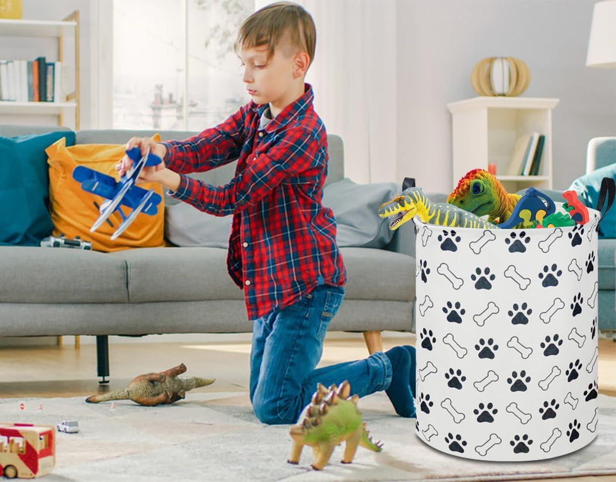Large Round Canvas Linen Laundry Hamper,Waterproof Storage Bin for Books/Clothes, Laundry Basket, Gift Basket(Eucalyptus leaves)