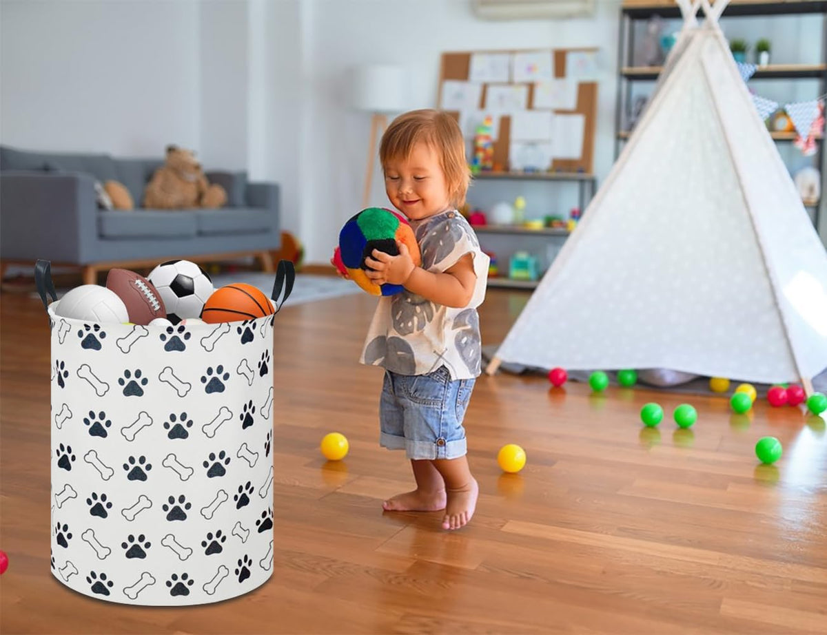 Large Round Canvas Linen Laundry Hamper,Waterproof Storage Bin for Books/Clothes, Laundry Basket, Gift Basket(Eucalyptus leaves)