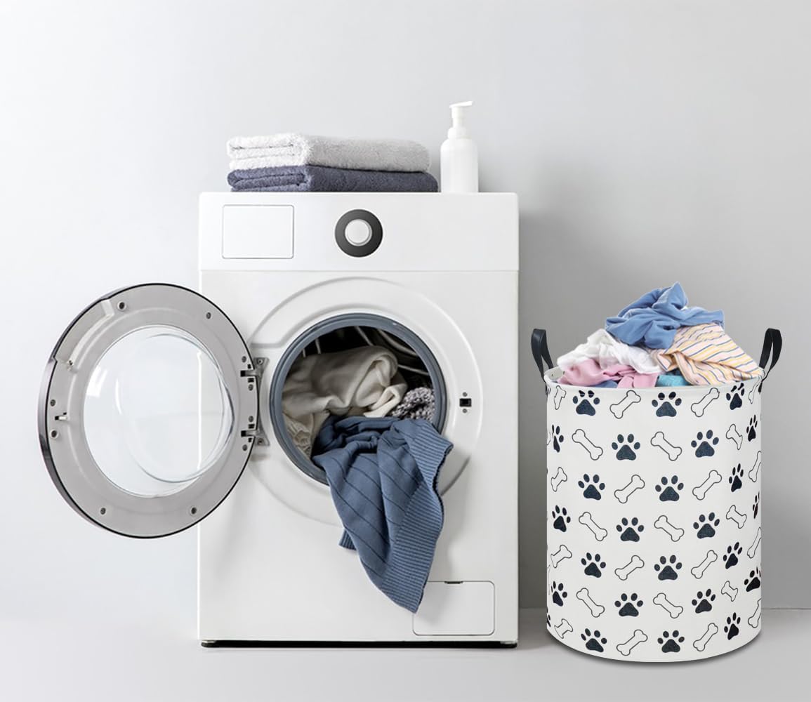 Large Round Canvas Linen Laundry Hamper,Waterproof Storage Bin for Books/Clothes, Laundry Basket, Gift Basket(Eucalyptus leaves)