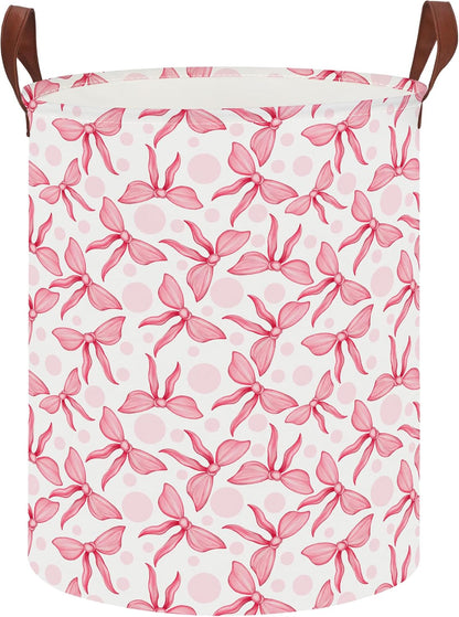 Large Round Canvas Linen Laundry Hamper,Waterproof Storage Bin for Books/Clothes, Laundry Basket, Gift Basket(Eucalyptus leaves)