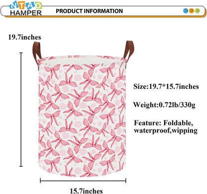 Large Round Canvas Linen Laundry Hamper,Waterproof Storage Bin for Books/Clothes, Laundry Basket, Gift Basket(Eucalyptus leaves)