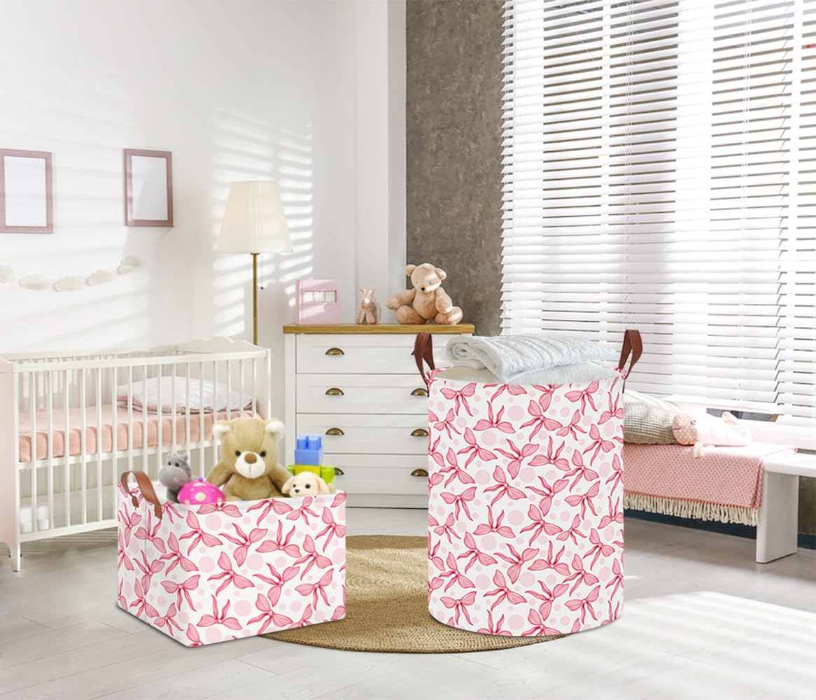 Large Round Canvas Linen Laundry Hamper,Waterproof Storage Bin for Books/Clothes, Laundry Basket, Gift Basket(Eucalyptus leaves)