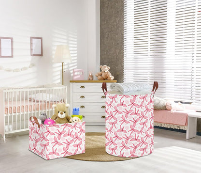 Large Round Canvas Linen Laundry Hamper,Waterproof Storage Bin for Books/Clothes, Laundry Basket, Gift Basket(Eucalyptus leaves)