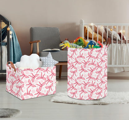 Large Round Canvas Linen Laundry Hamper,Waterproof Storage Bin for Books/Clothes, Laundry Basket, Gift Basket(Eucalyptus leaves)