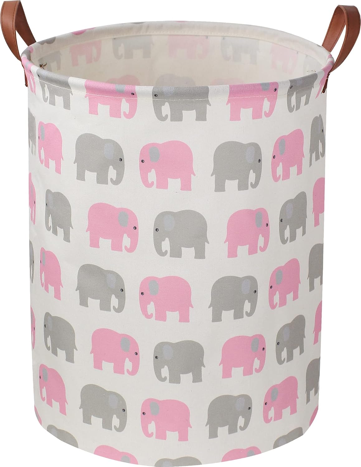 Large Round Canvas Linen Laundry Hamper,Waterproof Storage Bin for Books/Clothes, Laundry Basket, Gift Basket(Eucalyptus leaves)