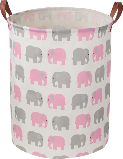 Large Round Canvas Linen Laundry Hamper,Waterproof Storage Bin for Books/Clothes, Laundry Basket, Gift Basket(Eucalyptus leaves)