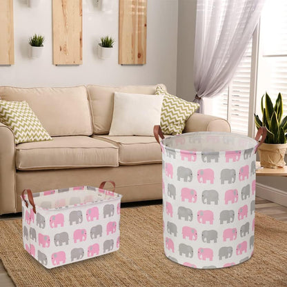 Large Round Canvas Linen Laundry Hamper,Waterproof Storage Bin for Books/Clothes, Laundry Basket, Gift Basket(Eucalyptus leaves)