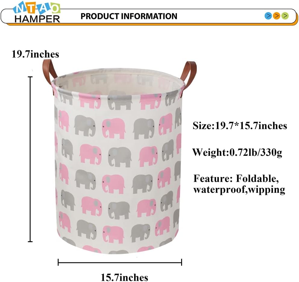 Large Round Canvas Linen Laundry Hamper,Waterproof Storage Bin for Books/Clothes, Laundry Basket, Gift Basket(Eucalyptus leaves)