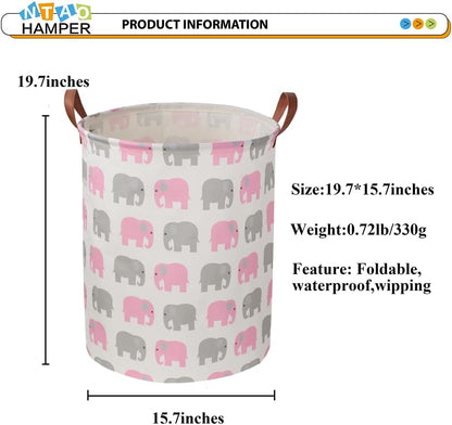 Large Round Canvas Linen Laundry Hamper,Waterproof Storage Bin for Books/Clothes, Laundry Basket, Gift Basket(Eucalyptus leaves)