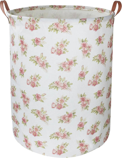 Large Round Canvas Linen Laundry Hamper,Waterproof Storage Bin for Books/Clothes, Laundry Basket, Gift Basket(Eucalyptus leaves)
