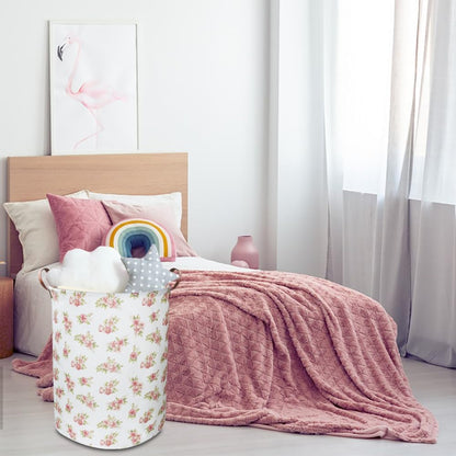 Large Round Canvas Linen Laundry Hamper,Waterproof Storage Bin for Books/Clothes, Laundry Basket, Gift Basket(Eucalyptus leaves)